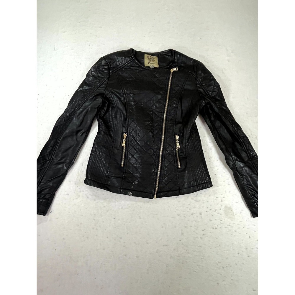 Vintage Catwalk Studio Leather Jacket Girl Medium Black Quilted Asymmetrical Zip